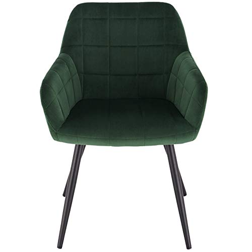 WOLTU 1x Sillas de Comedor Nordicas Estilo Vintage Juego de 1, Silla de Cocina Silla Tapizada con Reposabrazos Tapizadas en Terciopelo, Estructura de Metal, Verde Oscuro BH93dgn-1