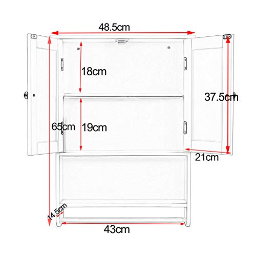 WOLTU Armario de Pared Muebles de Baño Colgador para Almacenamiento con 2 Puertas 48,5x65x14,5cm, Blanco BZS04ws