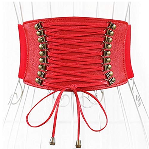 Womens Cinturón De Cintura Ancha De La Vendimia Del Estiramiento Elástico Retro Del Corsé Que Adelgaza La Pretina De La Correa De Cincha Para El Vestido (Rojo)