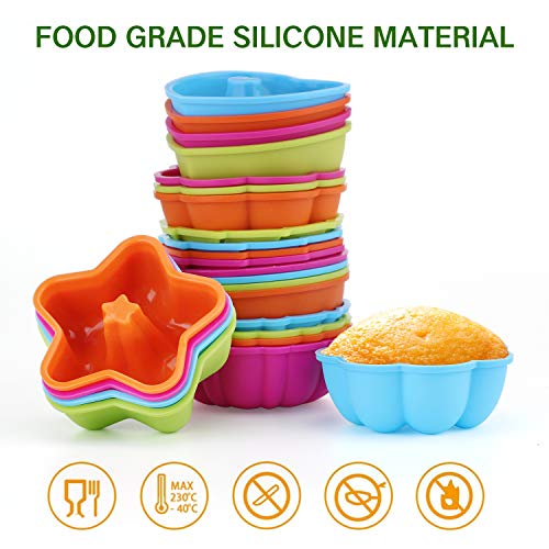 WOMGF Moldes de horneado para Magdalenas y Muffins Molde Silicona Antiadherente y Reutilizables, Silicona de Grado Alimenticio, Pack de 24