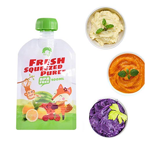 wonderday 8pcs Bolsas de comida para bébés reutilizables, 100 ml bolsa de suplemento de alimentos para bebés puré hecho en casa bolsa BPA libre para Papilla de bebé Saludable Batidos Mush de Frutas