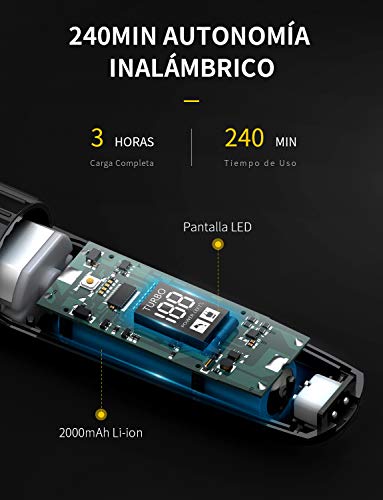 WONER Maquina Cortar Pelo Hombre 2 Velocidades Pantalla LED Recargable Inalámbrica Impermeable Profesional Cuchillas de Precisión Batería 2000mAh, Recortadora de Pelo Barba Negro