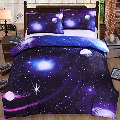 WONGS BEDDING uego de Funda de Edredón con Fundas de Almohada para Adultos y Adolescentes Tamaño Grante Diseño de Galaxia 140x200cm