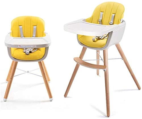 Woodtree Silla Alta for niños, multifunción Cena de Madera Maciza Mesa de heces Silla de Comedor, de alimentación del bebé cojín de Silla de Aprendizaje -L38.5 * 52 * 83.5cm (Amarillo)