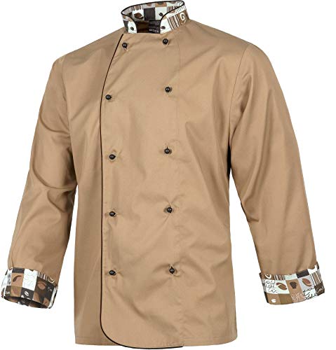 Work Team Chaqueta Cocinero con Botones de Seguridad, puños Combinado Estampado café. Hombre Beige S