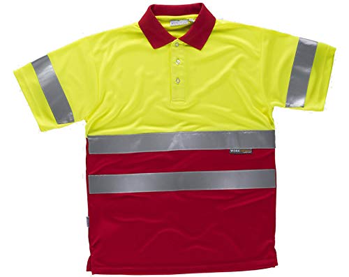 Work Team Polo Combinado Alta Visibilidad Manga Corta. Cintas Reflectantes Torso y Mangas. EN ISO 20471:2013 Hombre Amarillo A.V.+ Rojo L