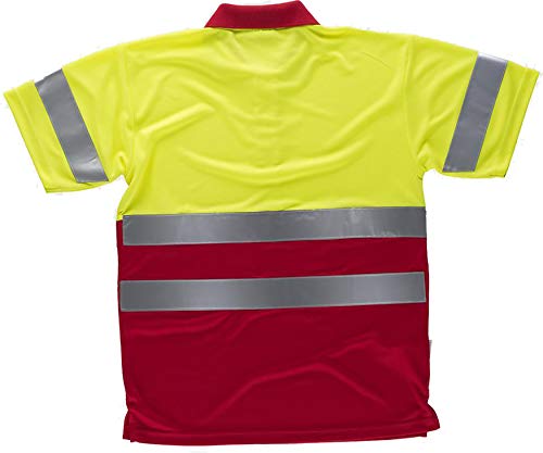 Work Team Polo Combinado Alta Visibilidad Manga Corta. Cintas Reflectantes Torso y Mangas. EN ISO 20471:2013 Hombre Amarillo A.V.+ Rojo L
