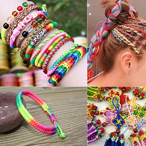 WOWOSS 110m Cuentas Hilo Collar Cordón Cuentas Hilo Pulsera 1 mm para Pulseras Collares Joyas Artesanía，Pelo Cuerda Decoracion (Multicolor)