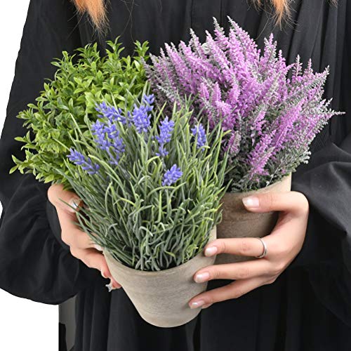 WOWOSS Piantas Artificiales Decorativas con Maceta, Flores Falsas Lavanda Plástico para Hogar, Oficina y Restaurante (3 Piezas)