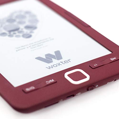 Woxter E-Book Scriba 195 Red - Lector de Libros electrónicos 6"(1024x758, E-Ink Pearl Pantalla más Blanca, EPUB, PDF) Micro SD, Guarda más de 4000 Libros, Textura engomada, Color Rojo