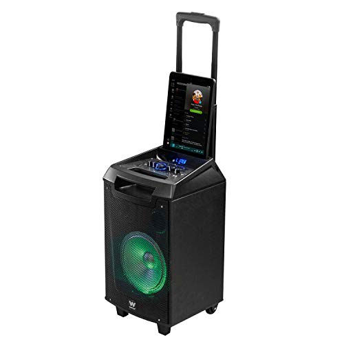 Woxter Rock'n'Roller - Altavoz trolley con función karaoke, Potencia de 80W, Display Led, Bluetooth, Lector SD/USB, AUX, Prioridad Mic, Mando a distancia, Batería de alta capacidad y 2 micrófonos inalámbricos