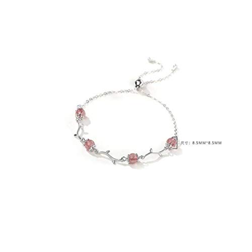 WOZUIMEI S925 Pulsera de Plata Esterlina Pulsera de Cristal de Fresa Pulsera de Plata Esterlina Aguamarina Femenina Truco de Cristal Flor de Durazno Pulsera de Rama de Árbol Simpleocéano azul, Plata