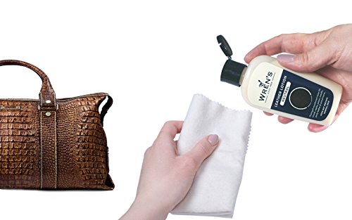 Wren’s Loción para el cuero - Cuidado de bolsos, restauración limpia y nutrir el cuidado del cuero, calidad y prestigio desde 1889, para todos los colores, Botella práctica, 125 ml - 4.22 fl oz.