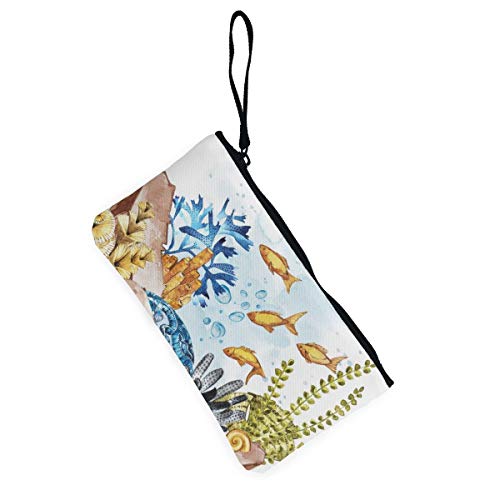 Wrution el océano y el Mundo Submarino con Diferentes habitantes. Monedero de Lona con Cremallera, tamaño pequeño, Portable, Gran Capacidad, Personalizable