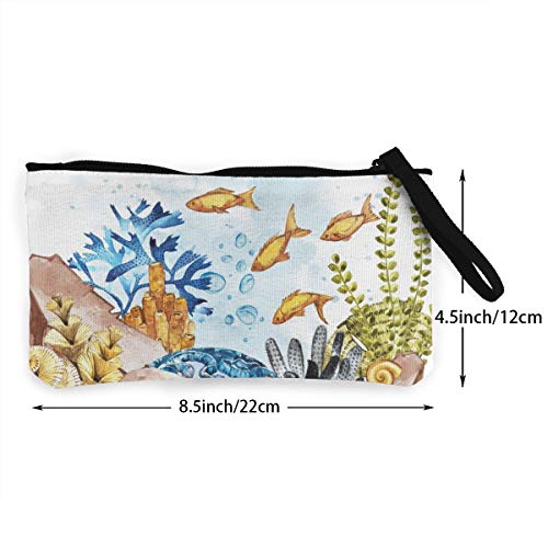 Wrution el océano y el Mundo Submarino con Diferentes habitantes. Monedero de Lona con Cremallera, tamaño pequeño, Portable, Gran Capacidad, Personalizable