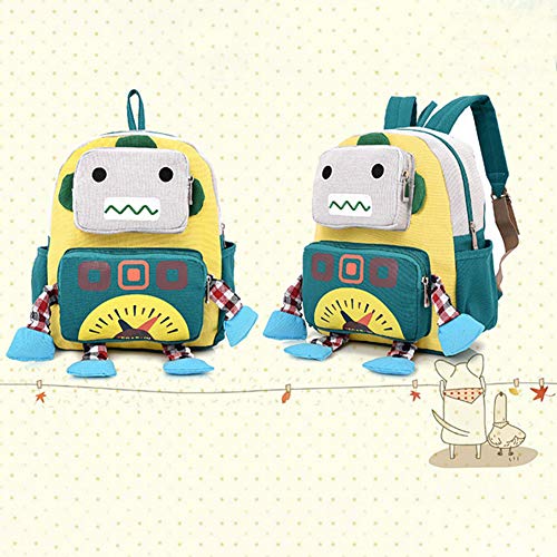 Wudi Dibujos Animados Robot Hombro Bolsa Ajustable Lona Escuela Mochila Multi Uso al Aire Libre Mochila Robot Amarillo