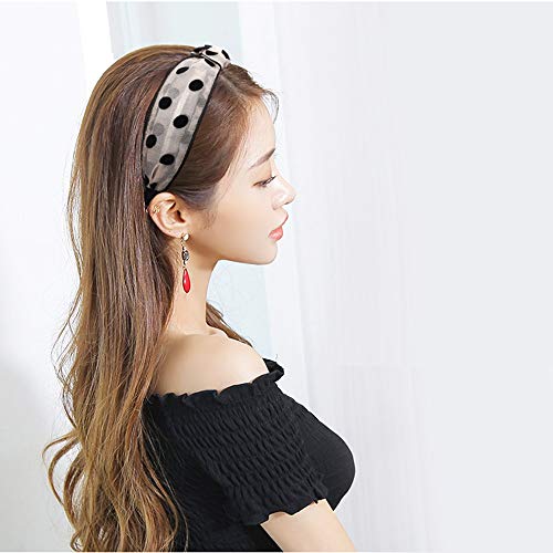 Wushu Diademas y Cintas para el Pelo Banda for El Cabello Anudada De Lunares Reticulada, Horquilla Femenina De Estilo Retro Dulce Coreano con Temperamento (Color : Beige)