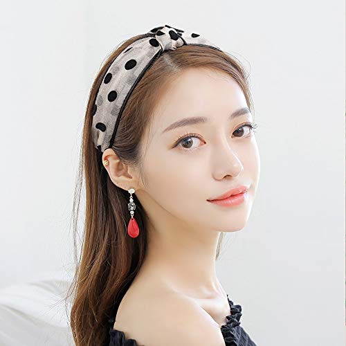 Wushu Diademas y Cintas para el Pelo Banda for El Cabello Anudada De Lunares Reticulada, Horquilla Femenina De Estilo Retro Dulce Coreano con Temperamento (Color : Beige)