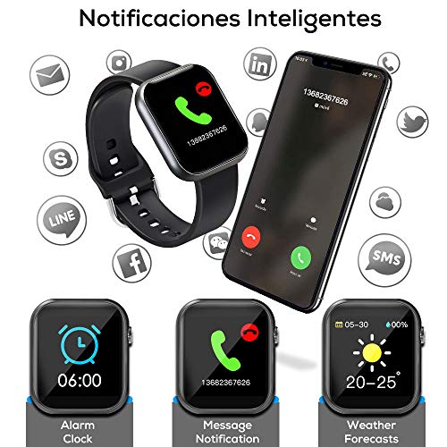 WWDOLL Smartwatch, 1.3 Pulgadas Reloj Inteligente Mujer Hombre, Reloj Deportivo con Pulsómetro, Cronómetro, Presión Arterial, Juego, Calculadora, Monitor de Sueño, IP67 Smart Watch para Android iOS