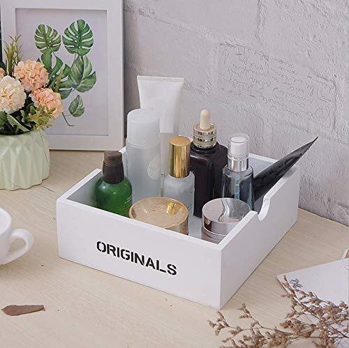 WXF Bandeja de Almacenamiento Maquillaje, Cosméticos de Madera Pequeña Caja Almacenamiento de La Piel Productos El Cuidado de Acabado Caja Blanca