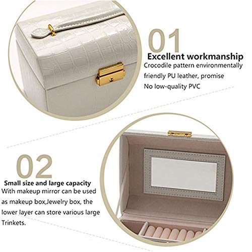 WXX Jewelry Organizer Tres Capas De Cajones Dobles Organizador Joyas Cuero De La PU Joyero Espejo para Mujer Organizador De Joyas para Anillos, Aretes, Pendientes, Pulseras Y Collares,Blanco