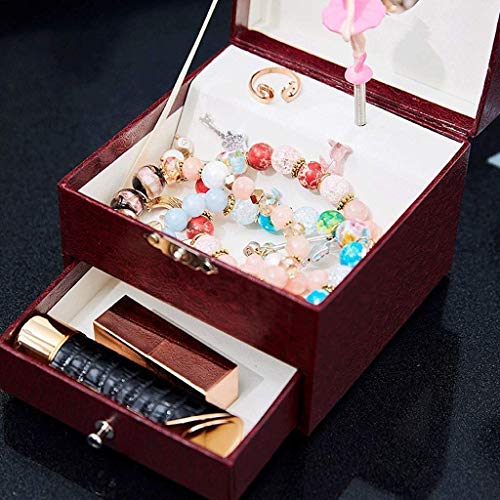 WYKDLas niñas de la joyería Caja de joyería Idea Organizador bloqueable con Espejo Caso del almacenaje del Regalo de la joyería Música Anillo Collar Cuadro Caja de Regalo de cumpleaños