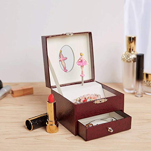 WYKDLas niñas de la joyería Caja de joyería Idea Organizador bloqueable con Espejo Caso del almacenaje del Regalo de la joyería Música Anillo Collar Cuadro Caja de Regalo de cumpleaños