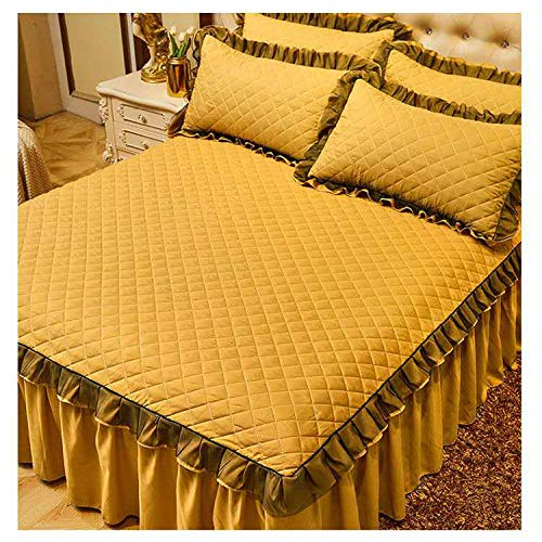 WYSTLDR - Falda de cama acolchada gruesa antideslizante de una sola pieza de cama de tres piezas, protector de colchón de tamaño completo Camel 120 x 200 cm falda de cama + 1 funda de almohada