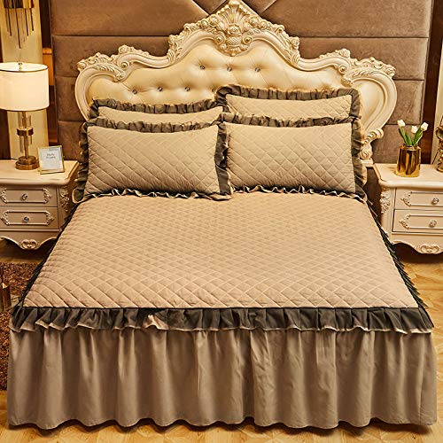WYSTLDR - Falda de cama acolchada gruesa antideslizante de una sola pieza de cama de tres piezas, protector de colchón de tamaño completo Camel 120 x 200 cm falda de cama + 1 funda de almohada
