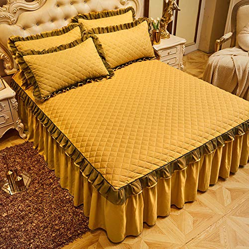 WYSTLDR - Falda de cama acolchada gruesa antideslizante de una sola pieza de cama de tres piezas, protector de colchón de tamaño completo Camel 120 x 200 cm falda de cama + 1 funda de almohada
