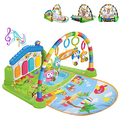 WYSWYG Alfombrilla de Juego para bebés con Luces y melodías, 3 en 1 Actividad Gimnasio Juguetes para bebés Regalo para recién Nacidos Edades 0 ~ 12M, Tema Animal Multicolor (Embalaje estándar-Verde)