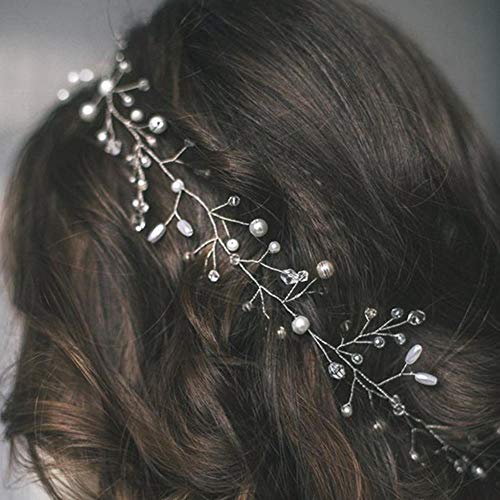 WYTX Pedazo De Pelo De Novia De Cristal Diadema De Plata Tocado Accesorios Para El Cabello De Novia De Boda Diadema De Perlas Para Festival, Accesorio Para El Cabello De Graduación, 100 Cm