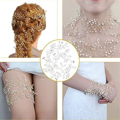 WYTX Pedazo De Pelo De Novia De Cristal Diadema De Plata Tocado Accesorios Para El Cabello De Novia De Boda Diadema De Perlas Para Festival, Accesorio Para El Cabello De Graduación, 100 Cm