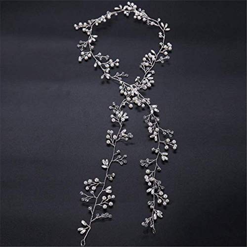 WYTX Pedazo De Pelo De Novia De Cristal Diadema De Plata Tocado Accesorios Para El Cabello De Novia De Boda Diadema De Perlas Para Festival, Accesorio Para El Cabello De Graduación, 100 Cm