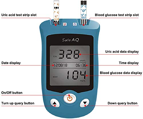 WYZXR Dos en uno 100 Tiras reactivas Glucómetro Monitor Tester de ácido úrico, Solución para el Control de la Diabetes