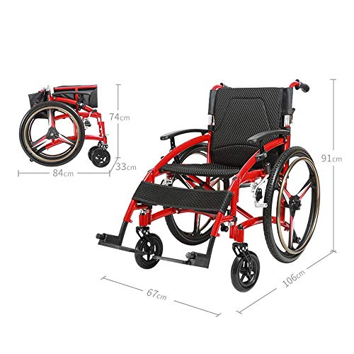 WZC Silla de ruedas Plegable Ligero Ultra ligero Portátil Deportivo Casual Aluminio Liberación rápida Amortiguador Viejo Viajando Rueda pequeña Carretilla de viaje