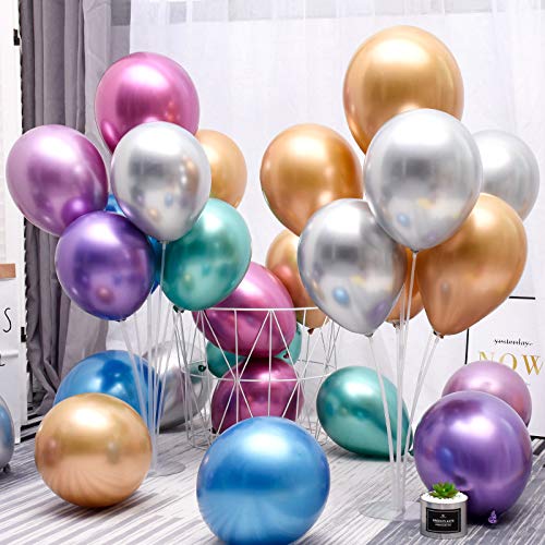 Xchingwan Globos de Fiesta 60 Piezas 12 Pulgadas Látex Globos metálicos Globos de cumpleaños Globos Brillantes de Helio Decoración de la Fiesta Cumpleaños de Bodas Compatible Fiesta de Navidad