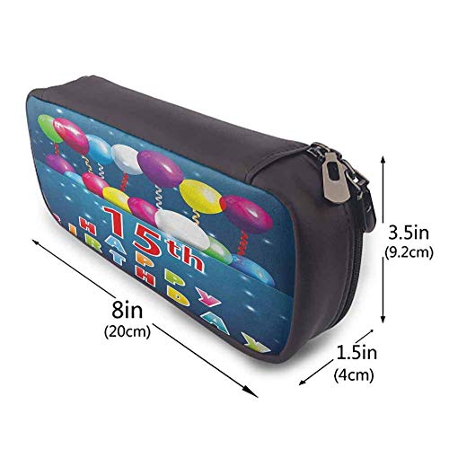 XCNGG Estuche de cuero para 15 cumpleaños con cremallera, tema de fiesta sorpresa para ocasiones festivas con globos y cintas onduladas rizadas Cremalleras lisas, impermeable multicolor