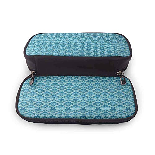 XCNGG Estuche para bolígrafo de damasco Estuche de maquillaje cosmético, patrón de color azul con azulejos de estilo occidental Revival Flourish Barroco Influencias Estuche de tamaño perfecto para pap