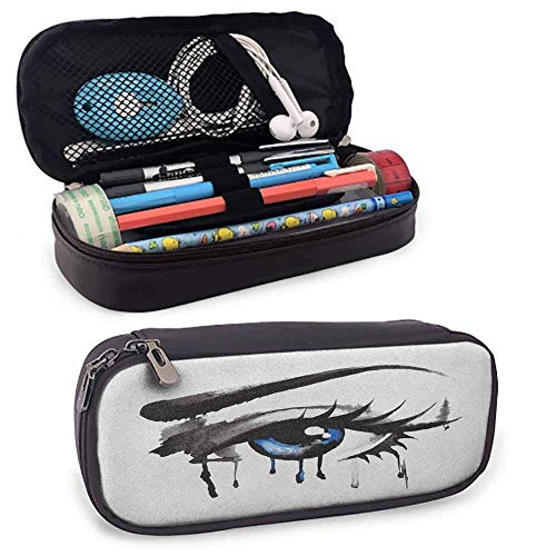 XCNGG Estuche para lápices de gran capacidad para ojos, obra de arte dramática de una mujer Ojo con pintura que gotea, cejas curvas y pestañas largas para la oficina del estudiante, la universidad, la
