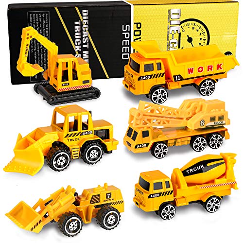 XDDIAS Mini Modelos de Construcción, 6 Pcs Aleación Modelo Camiones de Juguete, Diecast Metal Vehículos de Coches Camión Excavadora Navidad Cumpleaños Regalo para Niño 3 Años