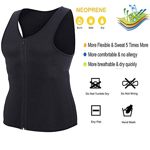 XDSP Faja Reductora Hombre Adelgazante Corsé con Cremallera Camiseta Termica, Compresión Desarrollo Muscular Quema Grasa Pérdida de Peso Sudoración Cremallera para Hombre (Black, XL)