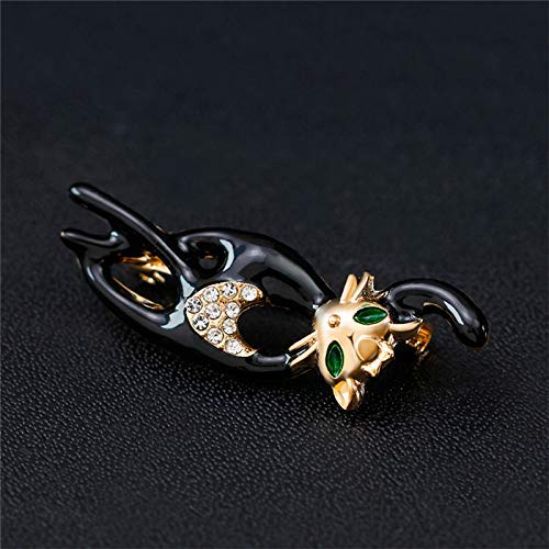 XHH MoGist Diamante de imitación de Ojos Verde Esmeralda Halloween Black Panther Kitty Cat Kitten Broche Pin para Mujer Insignia de joyería para Mujer (decoración de Fiesta navideña)
