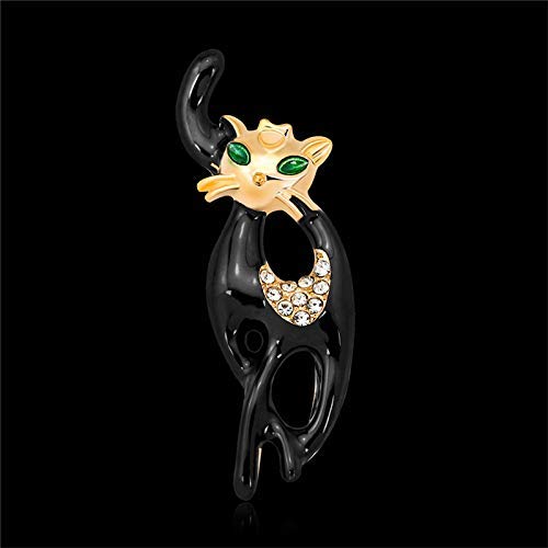 XHH MoGist Diamante de imitación de Ojos Verde Esmeralda Halloween Black Panther Kitty Cat Kitten Broche Pin para Mujer Insignia de joyería para Mujer (decoración de Fiesta navideña)