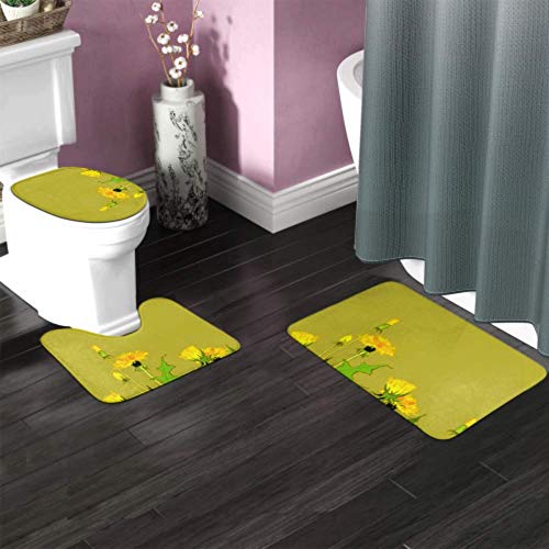 XHYYY Juego de Alfombrillas de baño Diente de león Amarillo Planta Medicinal Flores Silvestres Taraxacum Conjuntos de Alfombrillas Antideslizantes para alfombras de