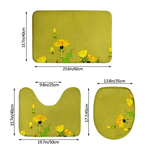 XHYYY Juego de Alfombrillas de baño Diente de león Amarillo Planta Medicinal Flores Silvestres Taraxacum Conjuntos de Alfombrillas Antideslizantes para alfombras de