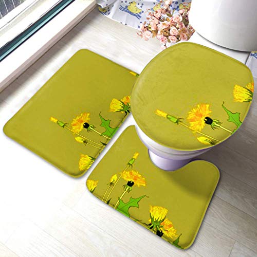 XHYYY Juego de Alfombrillas de baño Diente de león Amarillo Planta Medicinal Flores Silvestres Taraxacum Conjuntos de Alfombrillas Antideslizantes para alfombras de