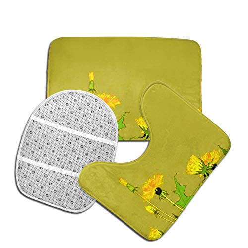 XHYYY Juego de Alfombrillas de baño Diente de león Amarillo Planta Medicinal Flores Silvestres Taraxacum Conjuntos de Alfombrillas Antideslizantes para alfombras de