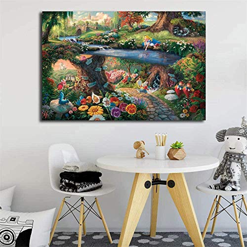 XIANGLL Cuadro En Lienzo，Impresiones de la Lona,Alicia en el país de Las Maravillas Lienzo Pintura Carteles Impresiones Pared Arte Imagen Moderna decoración del hogar niño Navidad regalos-50x70 cm
