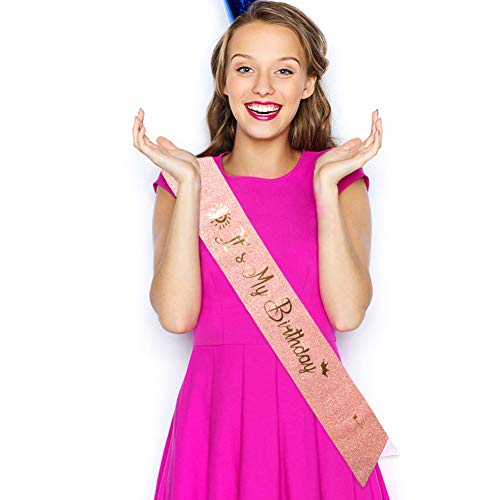 Xiangmall Oro Rosa Banda Cumpleaños Mujer Brillantes Cumpleaños Faja Cumpleaños Fiesta Decoracion Accesorios Regalo